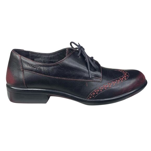 NAOT Women’s Lako Volcanic Red Black Leather Oxfords Size 37 US 6/6.5 - Picture 1 of 10